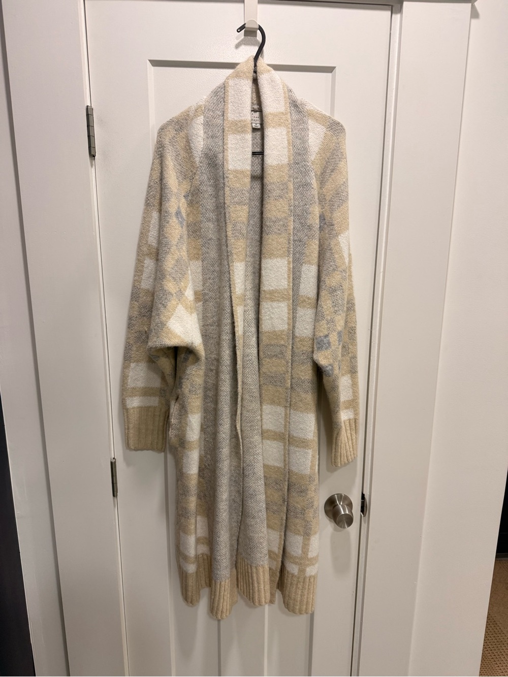 a new day Beige & Cream Plaid Open-Front Long Cardigan